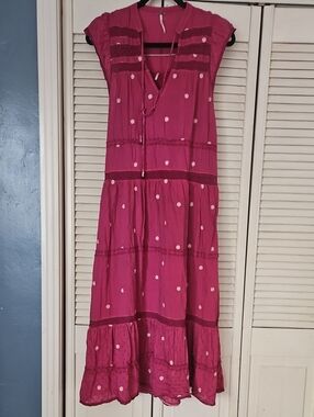 Free People Fuchsia Polka Dot Maxi Dress